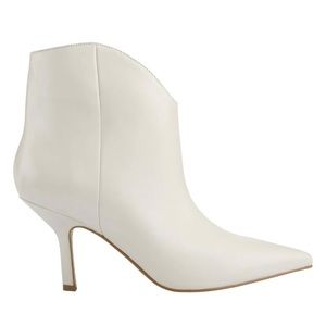 White bootie, size 5.5M, 3.15 inch heel, pointed toe, side zip.